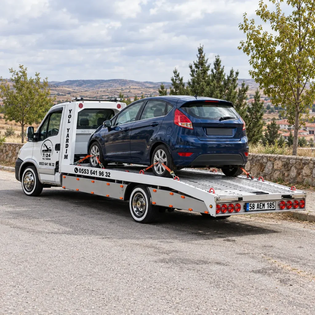 Hatchback otomobil taşıyan çekici